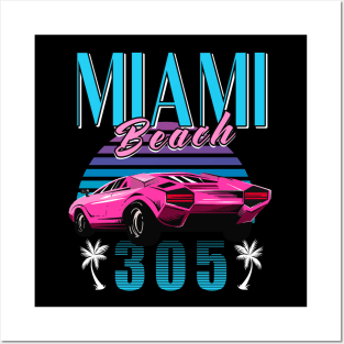 Retro Miami Florida 305 Car Posters and Art